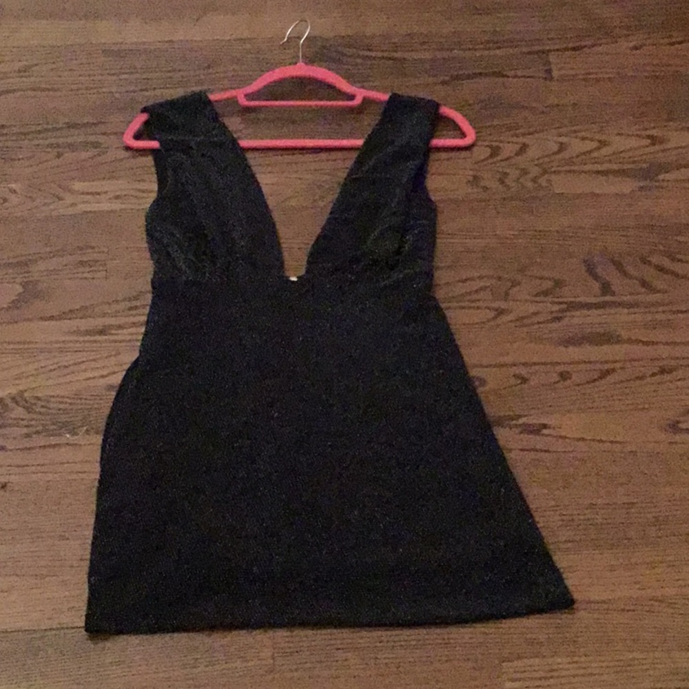 PARTY DRESS BLACK /SILVER DEEP V NECK .